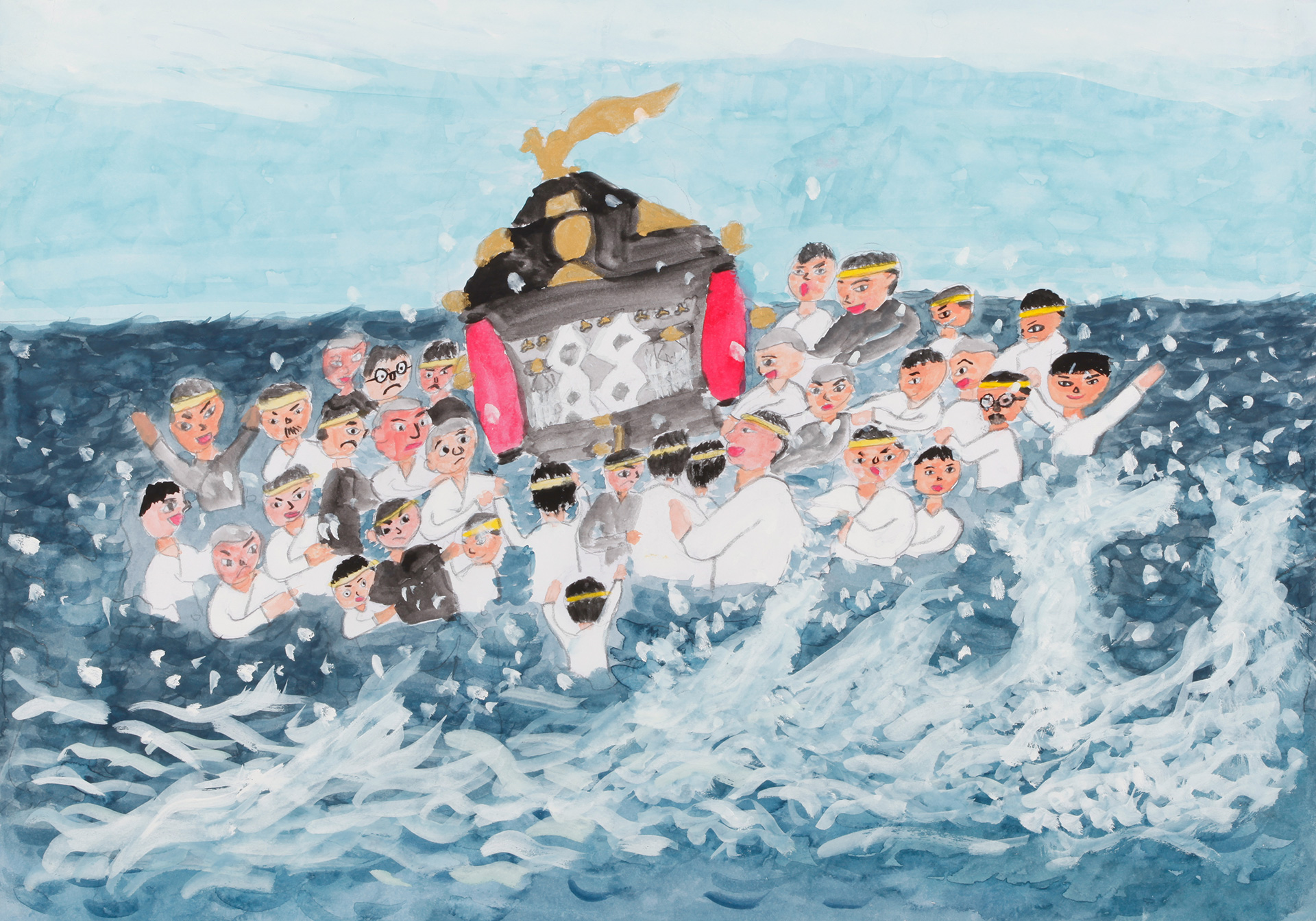 絵画「漁港～ エビ網を干す」　水彩画 絵画「漁港～ エビ網を干す」 水彩画 水彩画「漁港－エビ網を