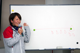 レース後の勉強会で注意点をアドバイスする原田小夜子選手